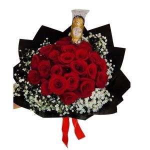 Buchón de 24 rosas, perla y chocolate Ferrero