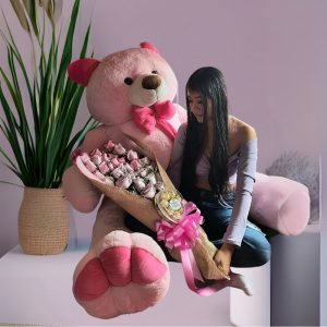 Bouquet de 50 rosas con oso de peluche de 150 cm