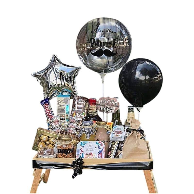 Ancheta con chocolates, cervezas y globos personalizados