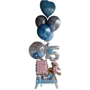 Desayuno Rosado – Arreglo con 24 Rosas, Peluche y Delicias Dulces