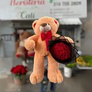 Buchón Dulce Amor – 36 Rosas con Peluche de 60 cm