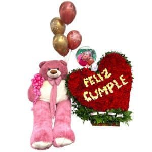 Mega Corazón Feliz – Arreglo de 400 Rosas con Peluche de 150 cm
