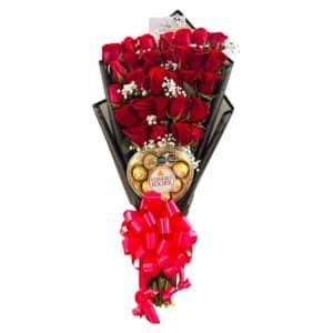 Bouquet Elegancia – 27 Rosas y Ferrero