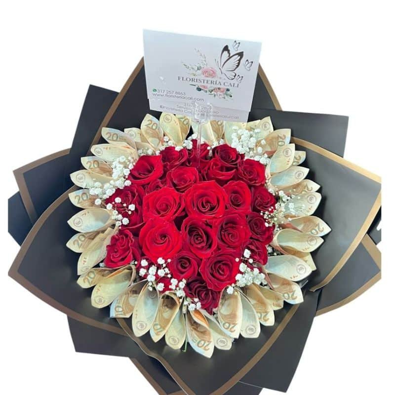 Buchón de 24 rosas con espacios para billetes decorativos