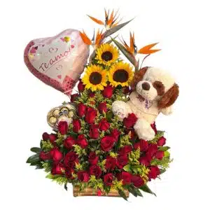 🌺 Arreglo Floral Premium en Base de Bambú – Triángulo Exótico