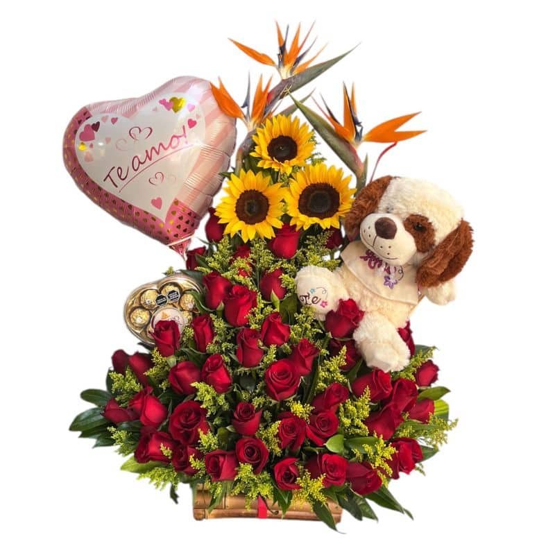 Arreglo Floral Exótico en Base de Bambú Triangular